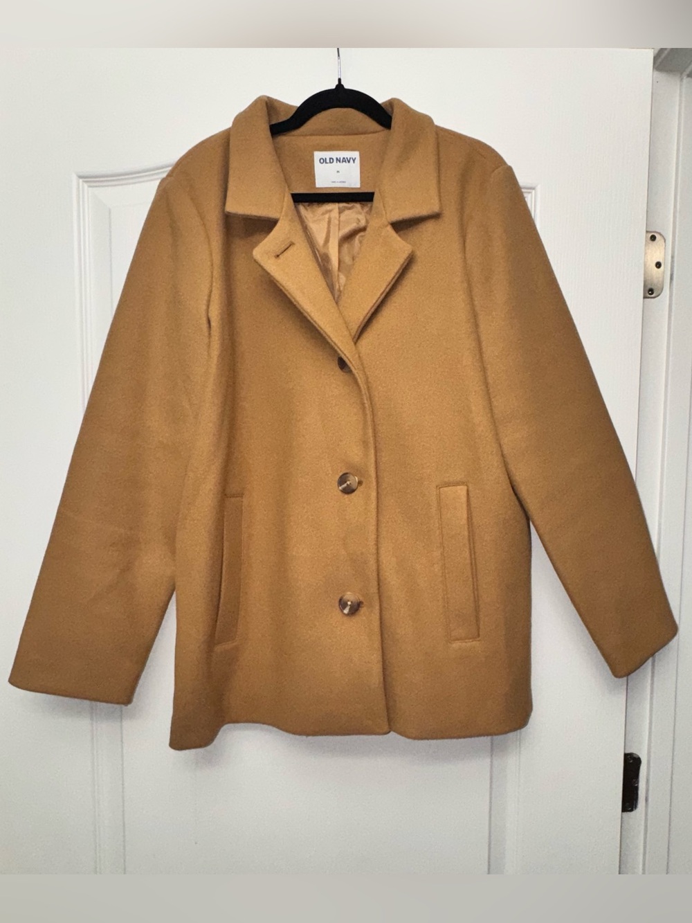 Old Navy Camel Coat Size M Single Breasted Notch Collar Tan